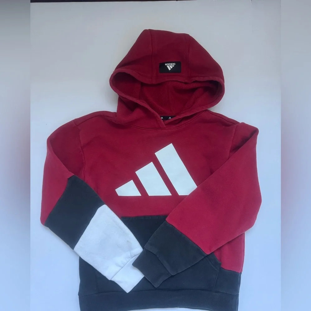 Adidas Pimegreen color block red/black/white fleece hoodie size 10/12